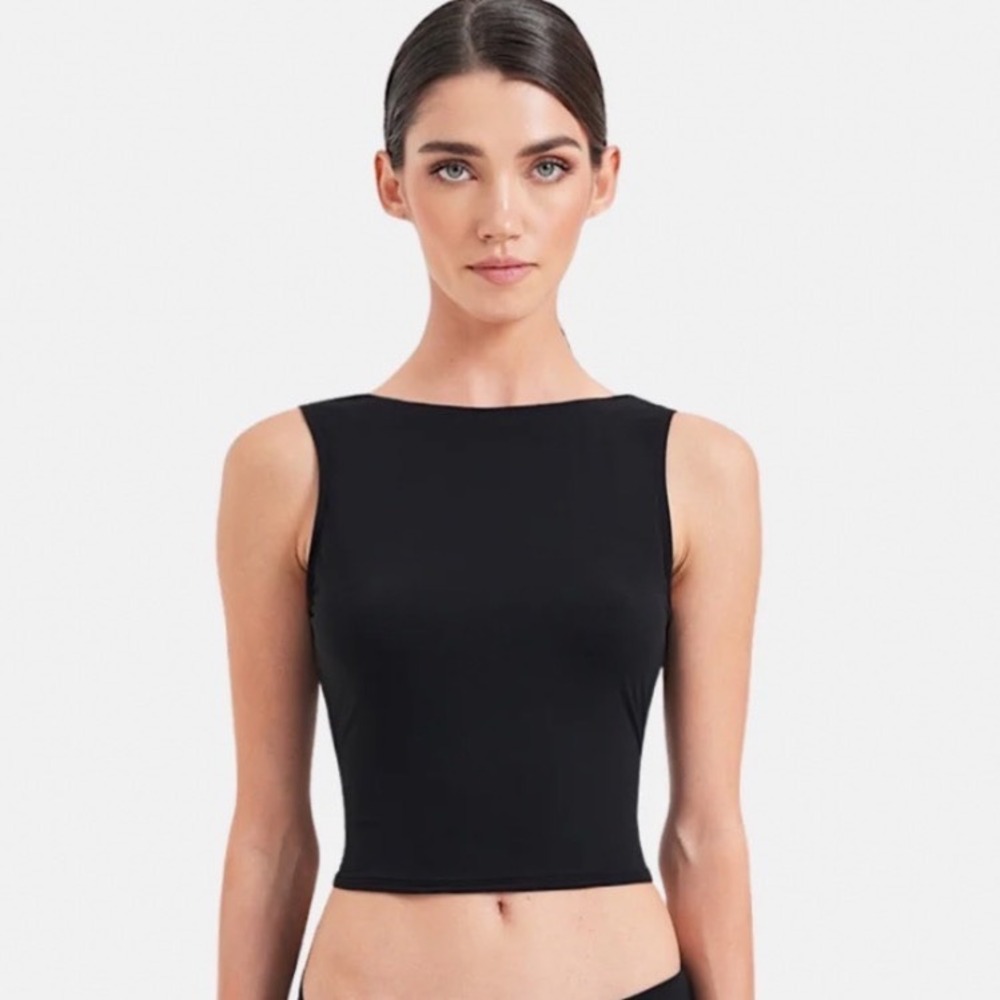 OW Intimates Twist Mesh Bodysuit Black Small Low Back Minimalist Sleeveless Top